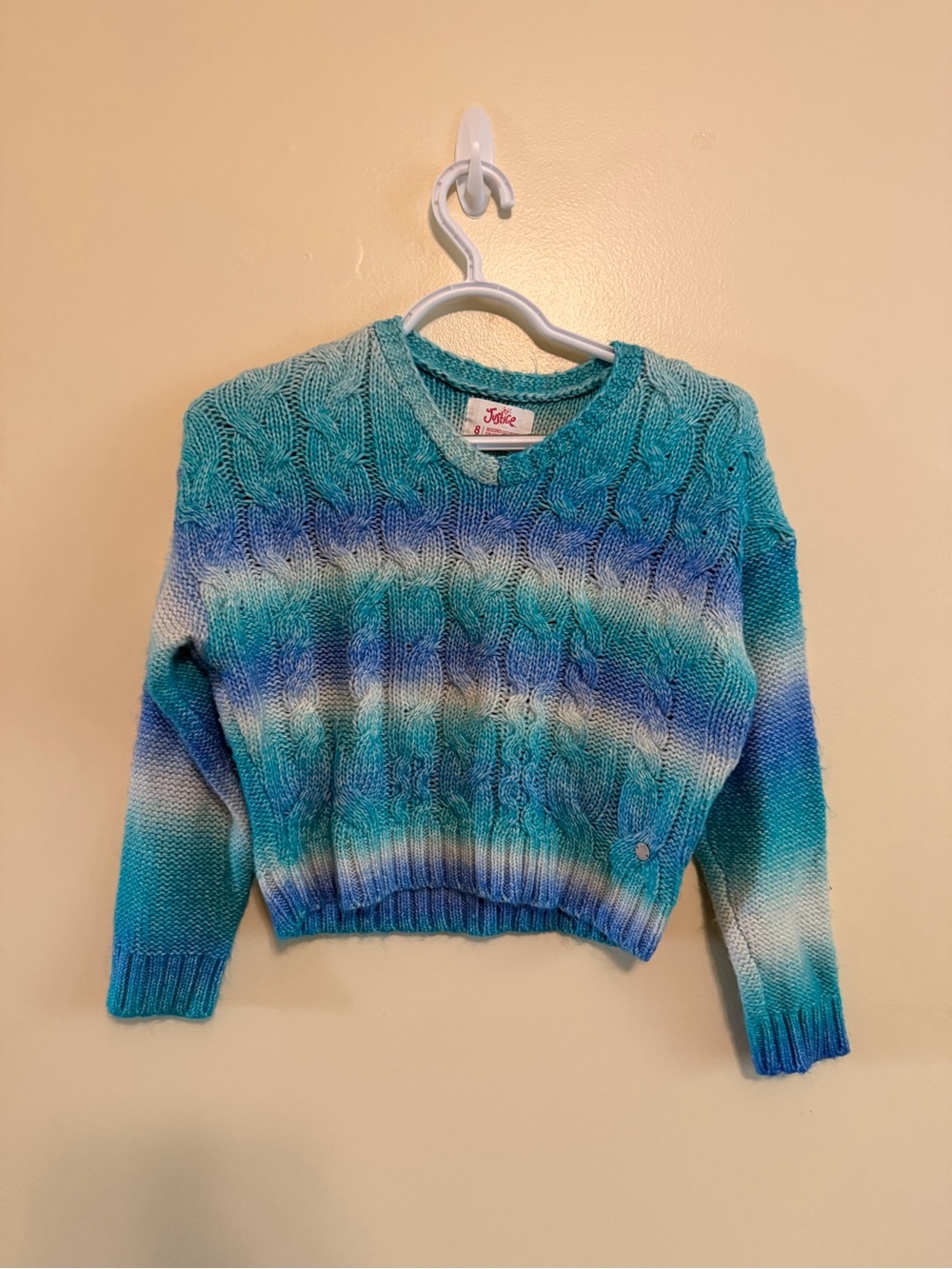 Justice Teal and Blue Ombre Cable-Knit Crewneck Sweater